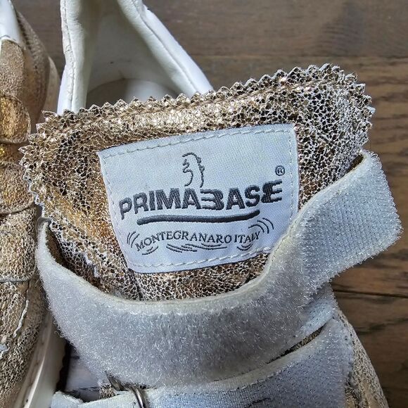 Primabase Italy Leather Metallic Velcro Wingtip Trainers in Gold - Picture 5 of 13